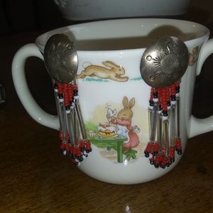 Sterling Beaded Dangling Earrings/ Signed